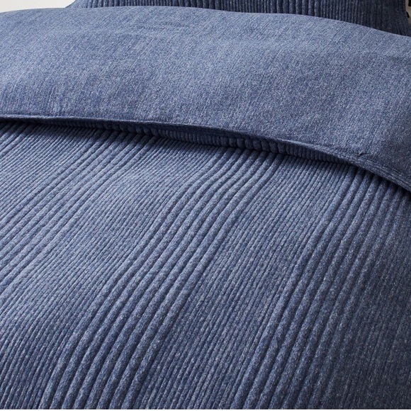 West Elm Cloud Jersey Duvet Cover Heathered Navy Blue Midnight Ribbed - Picture 3 of 10